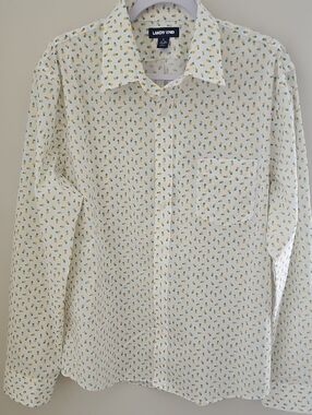 Lands End White Pineapple-Print Men's Button-Up Shirt NWOT Sz 16-16.5. Tailored